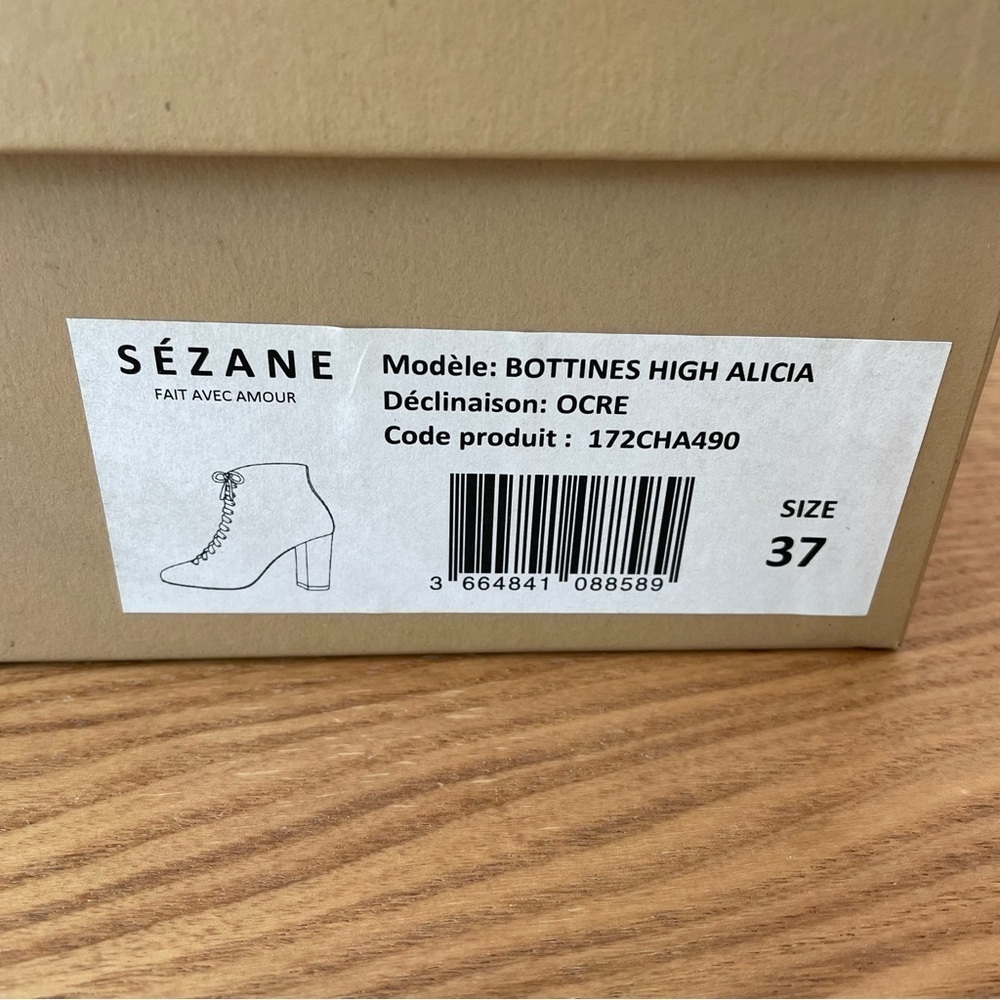 Sezane Alicia Heeled Booties 6.5 NIB Lace Up Suede Leather French Almond Toe - Picture 11 of 15